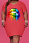 plus size multicolor lip printing 6 colors v-neck simple loose oversized casual dress_White_Magenta_Red