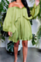plus size solid color 4 colors long sleeve fashion chiffon loose mini dress_Green