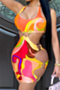 summer 3 colors plus size multicolor batch printing circle ring connected sexy slim dress_Blue_Pink_Orange