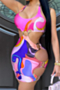 summer 3 colors plus size multicolor batch printing circle ring connected sexy slim dress_Blue_Pink