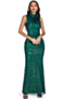 sleeveless new stylish sequin embroidered stitching mesh stand-up collar elegant gown_Green