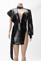 new sequin embroidered stitching mesh high collar hollow out sexy evening dress_Silver_Black