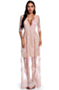 four colors sequin embroidered stitching mesh deep v-neck retro gown_Pink
