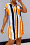 plus size summer single breasted dot and streak batch printing casual shirt dress_Orange