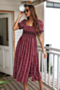 summer holiday style stripe printing casual split midi dress_Rose Red