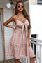 summer sexy flower printing bowed decor hollow sleeveless midi dress_Pink