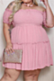 l-4xl plus size summer sexy strapless solid mini dress_Pink