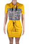 plus size casual 3 colors leopard stitching hooded mini dress_Yellow