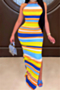 plus size 3 colors multicolor streak batch printing backless sexy split maxi dress_Yellow