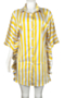 striped batch printing plus size ruffle single breasted short-sleeve loose shirt dress_Yellow