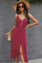 summer 3 colors new stylish dot batch printing single breasted sling holiday midi dress_Rose Red