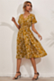 summer 9 colors short-sleeve floral batch print v-neck new stylish holiday dress_Yellow