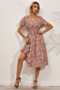 summer 9 colors short-sleeve floral batch print v-neck new stylish holiday dress_Yellow_Pink