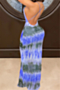 summer 3 colors contrast color batch printing backless sling sexy maxi dress_Pink_Orange_Blue