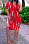 plus size xl-5xl batch printing v-neck pockets summer new stylish loose midi dress_Black_Orange_Red