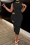 three colors summer high collar plus size shoulder pad hollow out stretch midi dress_White_Light Green_Black