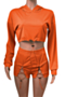 seven colors plus size autumn long sleeve hollow out hooded drawstring simple stretch two-piece set_White_Orange