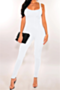 summer solid color 6 colors new stylish low-cut sleeveless stretch tight jumpsuit_Black_White