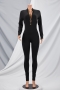 plus size 7 colors solid color autumn zip-up stretch new stylish tight stretch jumpsuit_Black