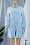 four colors plus size solid color laced new stylish holiday loose zip-up simple playsuit_Sky Blue