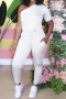 plus size eight colors solid color one shoulder simple summer new fashion stretch jumpsuit_Black_White