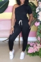 plus size eight colors solid color one shoulder simple summer new fashion stretch jumpsuit_Black