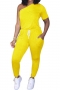 plus size eight colors solid color one shoulder simple summer new fashion stretch jumpsuit_Black_White_Red_Blue_Pink_Yellow