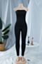 plus size six colors new stylish summer strapless stretch simple tight slim jumpsuit_Black