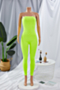 plus size six colors new stylish summer strapless stretch simple tight slim jumpsuit_Black_Light Green