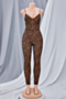 summer new style sling mesh flocked leopard batch printing tight jumpsuits_Black_Khaki 