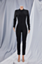 plus size eight colors solid color zip-up new fashion tight stretch slim simple casual jumpsuit_Black