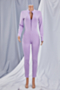 plus size eight colors solid color zip-up new fashion tight stretch slim simple casual jumpsuit_Black_White_Purple