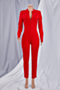 plus size eight colors solid color zip-up new fashion tight stretch slim simple casual jumpsuit_Black_White_Purple_Red