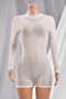 early autumn new plus size see through mesh stretch rhinestone decor zip-up back sexy skinny exquisite playsuit (without lining)_Black_White