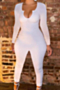 plus-size solid color long sleeve autumn tight simple stretch irregular jumpsuits_Black_White