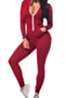 plus-size solid color hoodie zip-up pocket stretch simple tight jumpsuits_Black_Rose Red