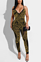 summer new style plus-size rhinestone printing mesh see-through stretch sling sexy jumpsuits_Black_Gold