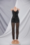 summer new style sling zip-up open back stretch plus size see-through rhinestone sexy jumpsuit(with lining)_Black