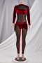 new early autumn velvet stitching mesh see through sexy plus size slim jumpsuit_Black_Purple_Rose Red