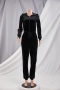 winter solid color 4 colors plus size velvet hooded zip-up stretch simple casual jumpsuit_Black