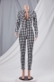 autumn new stylish micro-elastic slim houndstooth zip-up plus size casual jumpsuit(without belt)_White