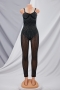 summer new stylish rhinestone stretch zip-up mesh patchwork see-through padded plus size sling sexy jumpsuit_Black