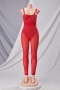 summer new stylish rhinestone stretch zip-up mesh patchwork see-through padded plus size sling sexy jumpsuit_Black_Red