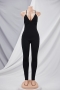 spring new stylish simple solid color sling backless 12 colors slim stretch plus size sexy jumpsuit_Black