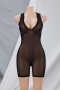 summer solid color mesh v-neck sleeveless see-through sexy tight stretch playsuit_Black