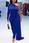 s-2xl plus size autumn new 4 colors stretch one shoulder irregular design side zip-up stylish jumpsuit_Black_Red_Blue