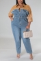 xl-5xl plus size 3 colors non-stretch denim contrast stitching stylish jumpsuit_Black_Sky Blue