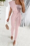 casual plus size slight stretch one shoulder sequins zip-up belt jumpsuit_Black_Pink