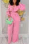 sexy 3 colors stretch long sleeve backless wide-leg jumpsuit_Pink