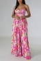 sexy 4 colors slight stretch floral print hollow tube design wide-leg jumpsuit_Orange_Green_Blue_Multicolor